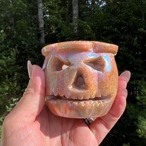 Aura sandstone (1) jack-o’-lantern pumpkin candle holder |  crystal